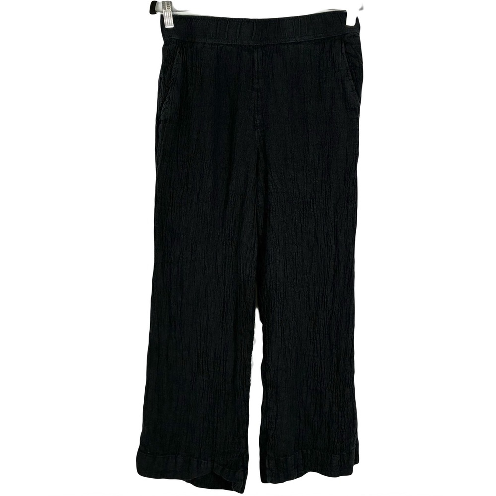 Nwot Tahari Black Crinkle Pull-On Linen Pants M Lagenlook Beachy Minimalist Boho